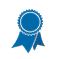 Quality control icon depicting blue ribbon