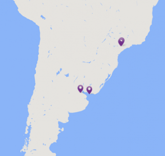Map of South America with map pins on Catalent facilities