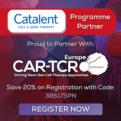 Catalent Cell Programme Partner: Catalent is prout to partner with CAR_TCR Europe driving next-gen Cell Therapy approaches. Save 20% on Registration with Code: 38517SPN Register Now